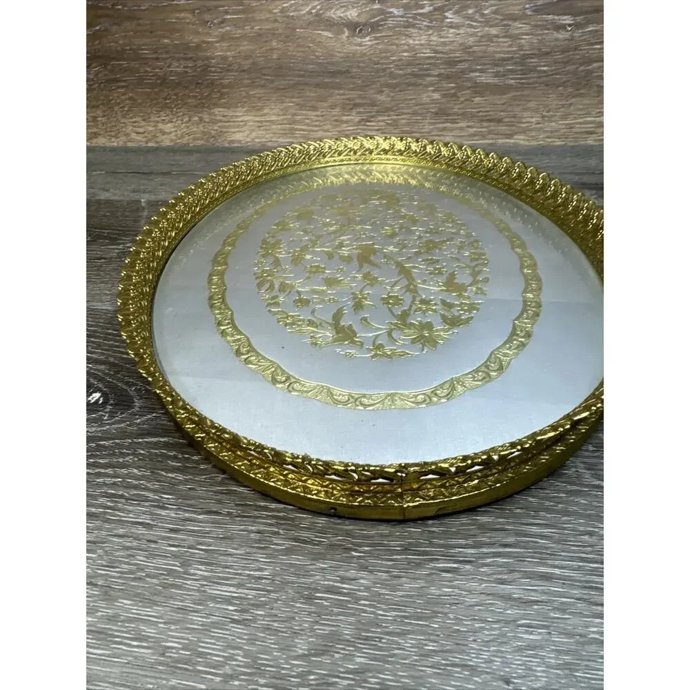 Vintage Vanity Tray Gold Filigree Ornate Hollywood Regency 16x11”
